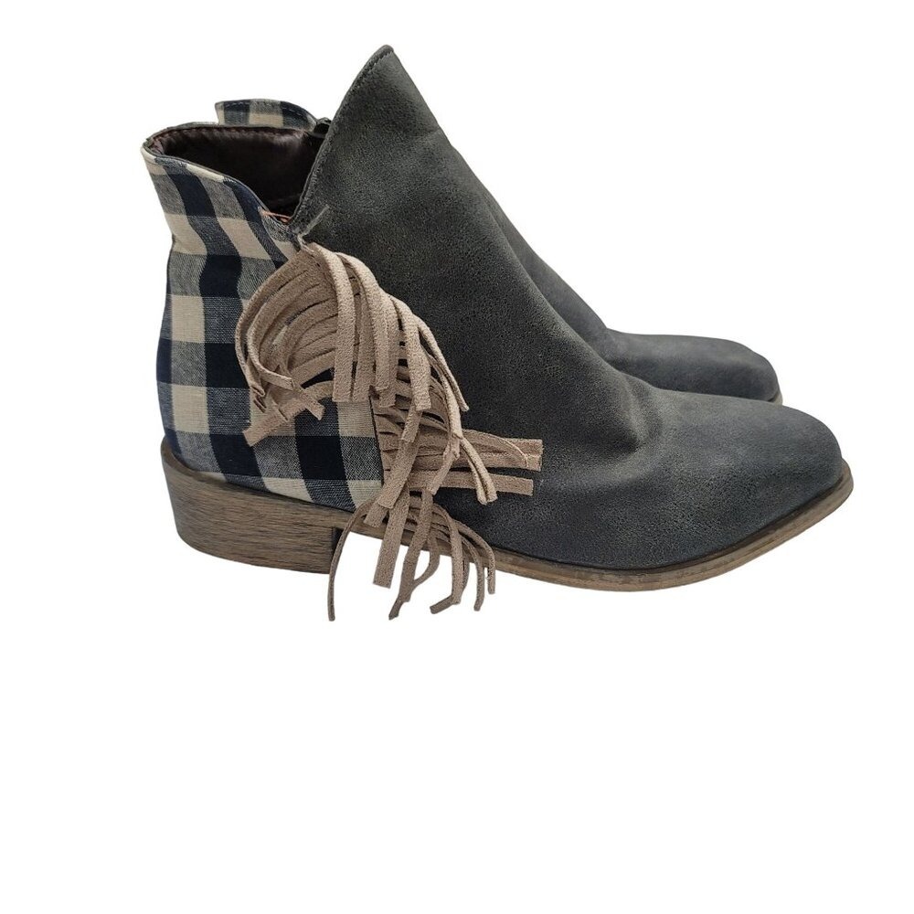 Women's Buffalo 10 Tassel Plaid Ankle Boots Western Boho Festival Y2K - Picture 3 of 8